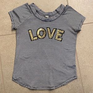 Navy Blue and white striped BEAUTEES Peek A Boo Sleeve Top, size 14